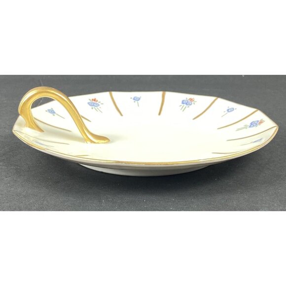 Nappy Plate Candy Trinket Dish Stripes Flowers White Gold Marked Germany Round - Picture 5 of 12